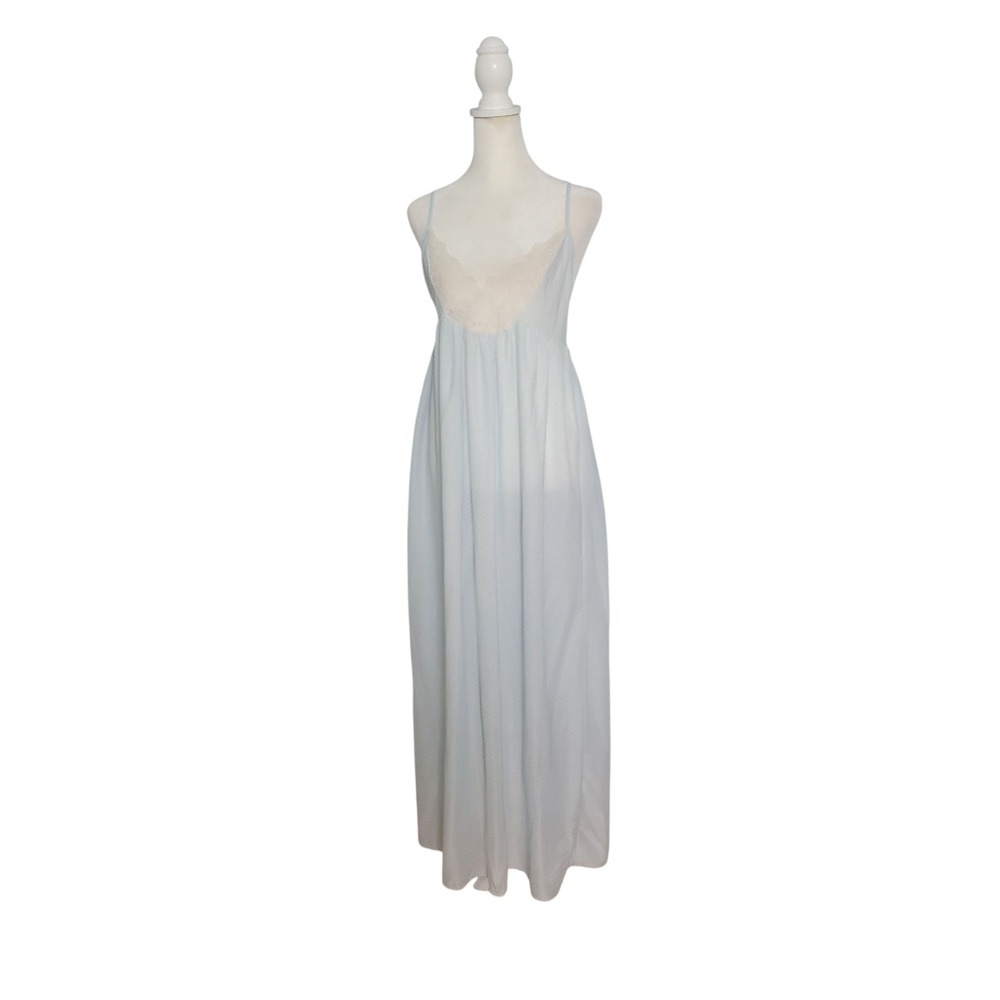 Vintage Val Mode Blue Swiss Dot Nightgown Sleeveless Medium Delicate